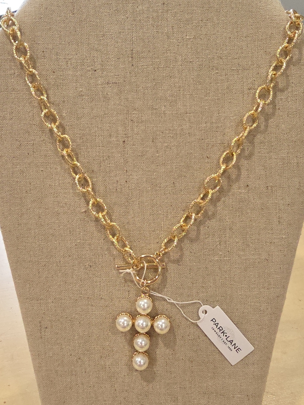 Park Lane Gold-Tone Chain Necklace with Pearl Cross Charm